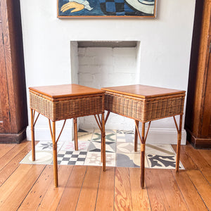 A Pair of Vintage Miniature Wicker Side Tables / Bedsides