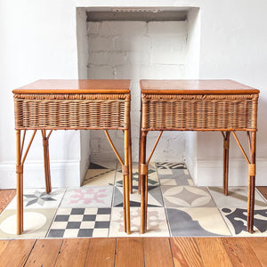 A Pair of Vintage Miniature Wicker Side Tables / Bedsides