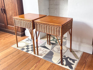 A Pair of Vintage Miniature Wicker Side Tables / Bedsides