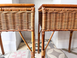 A Pair of Vintage Miniature Wicker Side Tables / Bedsides