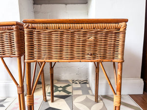 A Pair of Vintage Miniature Wicker Side Tables / Bedsides