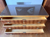 Italian Mid Century Chest Of Drawers With Brass Handles And Glass Top