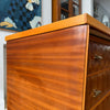 Italian Mid Century Chest Of Drawers With Brass Handles And Glass Top