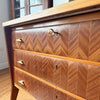 Italian Mid Century Chest Of Drawers With Brass Handles And Glass Top