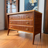 Italian Mid Century Chest Of Drawers With Brass Handles And Glass Top
