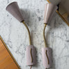 A Pair Of Mid Century Brass Swedish Wall Lights With Pale Lilac Perforated Metal Shades