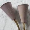 A Pair Of Mid Century Brass Swedish Wall Lights With Pale Lilac Perforated Metal Shades