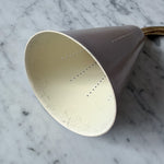 Load image into Gallery viewer, A Pair Of Mid Century Brass Swedish Wall Lights With Pale Lilac Perforated Metal Shades
