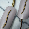 A Pair Of Mid Century Brass Swedish Wall Lights With Pale Lilac Perforated Metal Shades