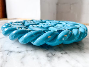 Vintage Turquoise Blue Glazed Ceramic Woven Trivet