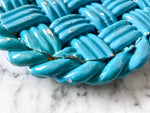 Load image into Gallery viewer, Vintage Turquoise Blue Glazed Ceramic Woven Trivet
