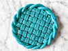 Vintage Turquoise Blue Glazed Ceramic Woven Trivet