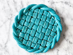 Load image into Gallery viewer, Vintage Turquoise Blue Glazed Ceramic Woven Trivet
