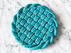 Vintage Turquoise Blue Glazed Ceramic Woven Trivet