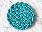 Load image into Gallery viewer, Vintage Turquoise Blue Glazed Ceramic Woven Trivet
