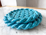 Load image into Gallery viewer, Vintage Turquoise Blue Glazed Ceramic Woven Trivet
