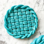 Load image into Gallery viewer, Vintage Turquoise Blue Glazed Ceramic Woven Trivet
