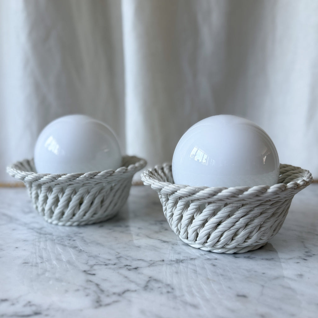 Pair of French Vintage Woven Ceramic Table Lamps