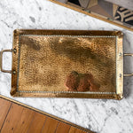 Load image into Gallery viewer, Antique Rectangular Hammered Brass Tray
