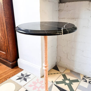Small Antique Marble Bistro Side Table With Painted Iron Base