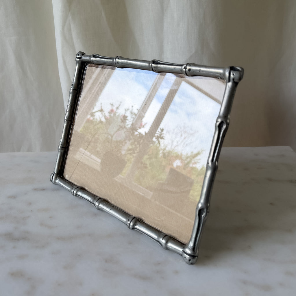 Vintage Pewter Faux Bamboo Picture Frame In The Style Of Maison Bagues