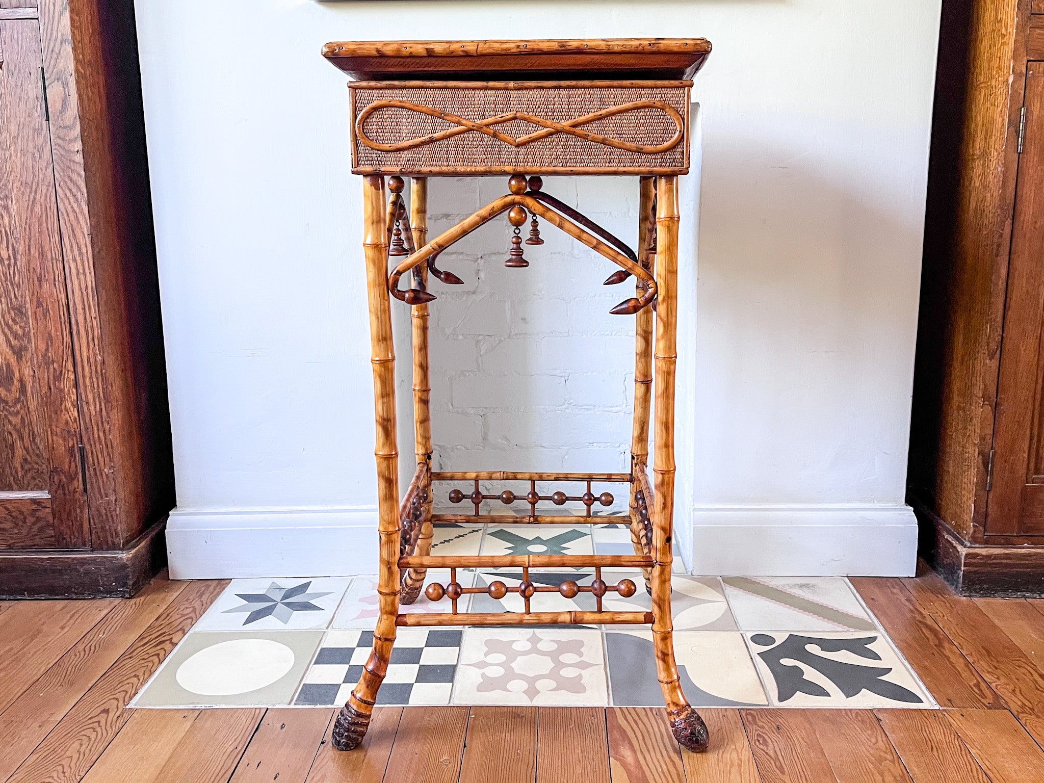 Antique Edwardian Tiger Bamboo Box Top Side Table