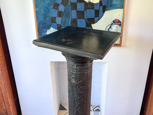 Antique Black Painted Wooden Pedestal / Pillar Stand