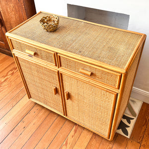 Italian Mid Century Bamboo And Rattan Cabinet / Sideboard