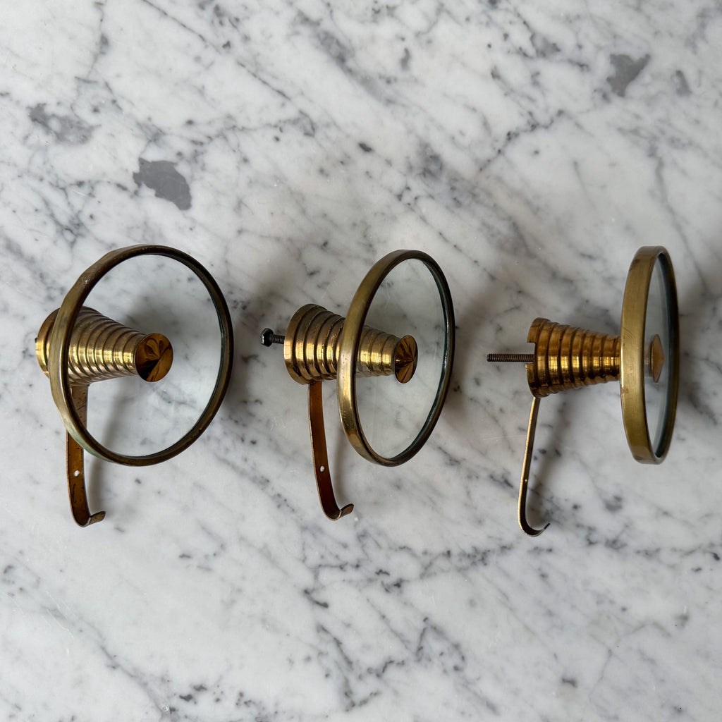 Mid Century Italian Brass and Glass Coat Hook Attributed To Fontana Arte