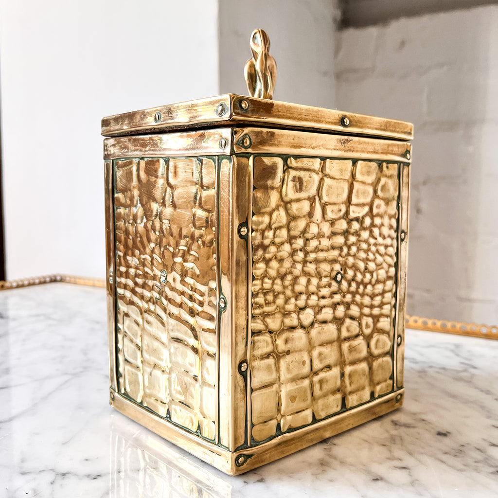 Antique Brass Crocodile Pattern Trinket Box