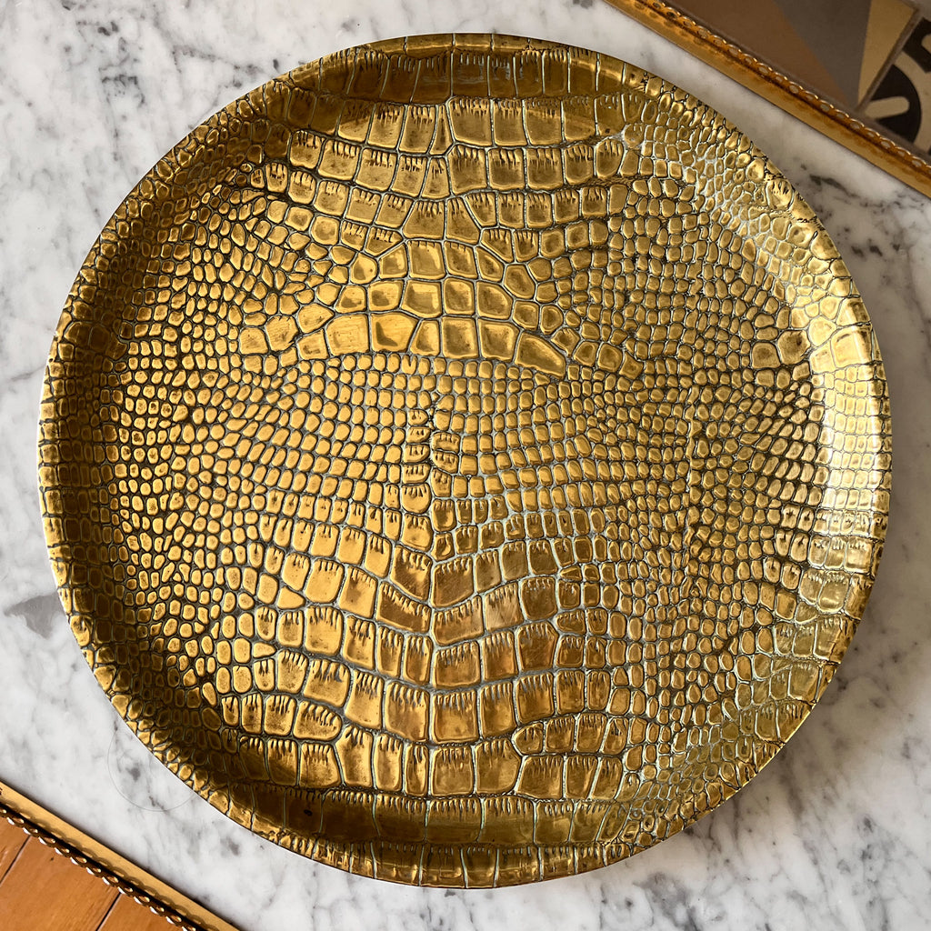 Antique Brass Crocodile Skin Pattern Tray