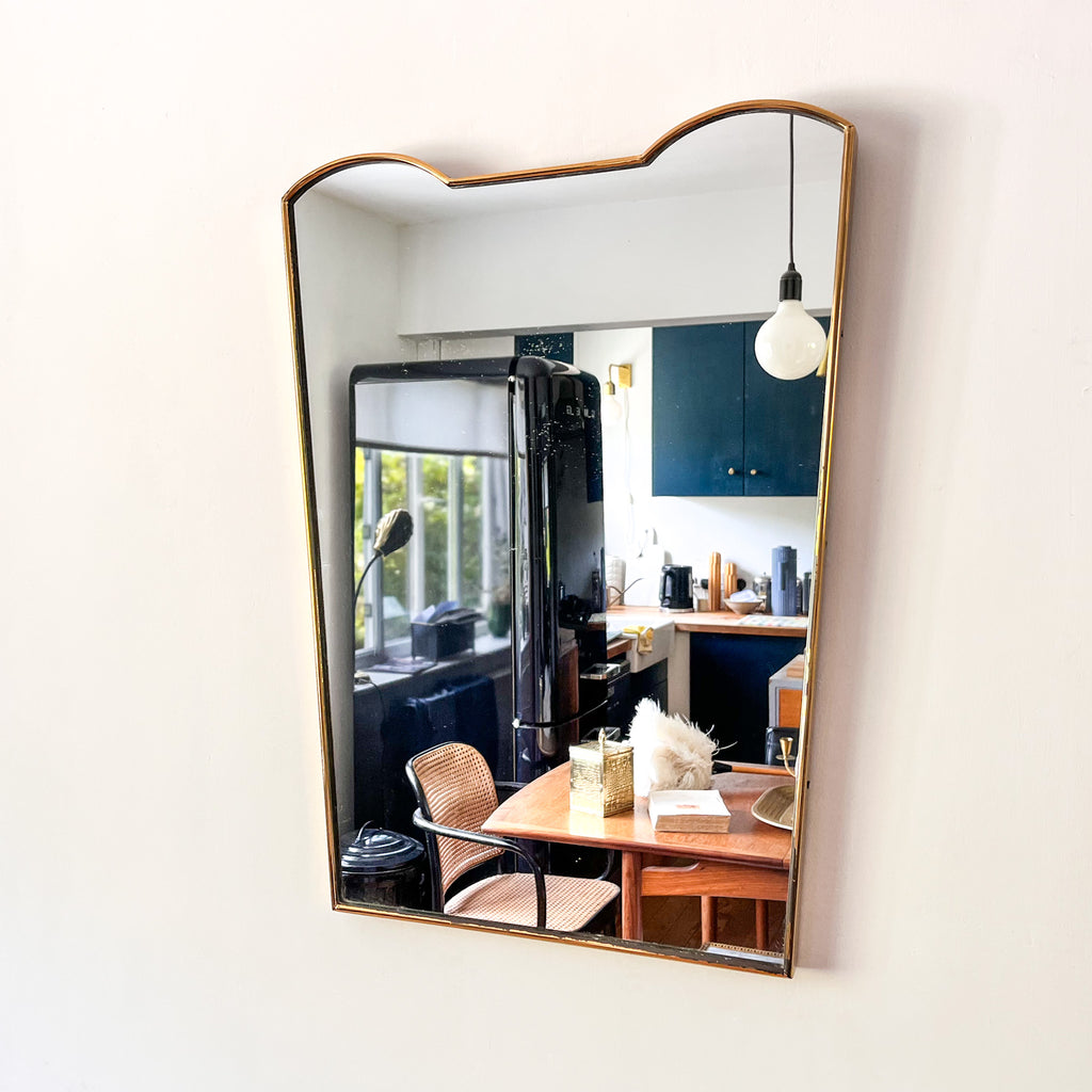Mid-Century Italian Brass Shield Wall Mirror In The Style Of Gio Ponti