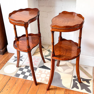 A Pair Of Vintage Two Tier Scalloped Etageres / Side Tables