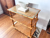 Vintage Faux Bamboo And Cane Console / Shelving Unit On Castors