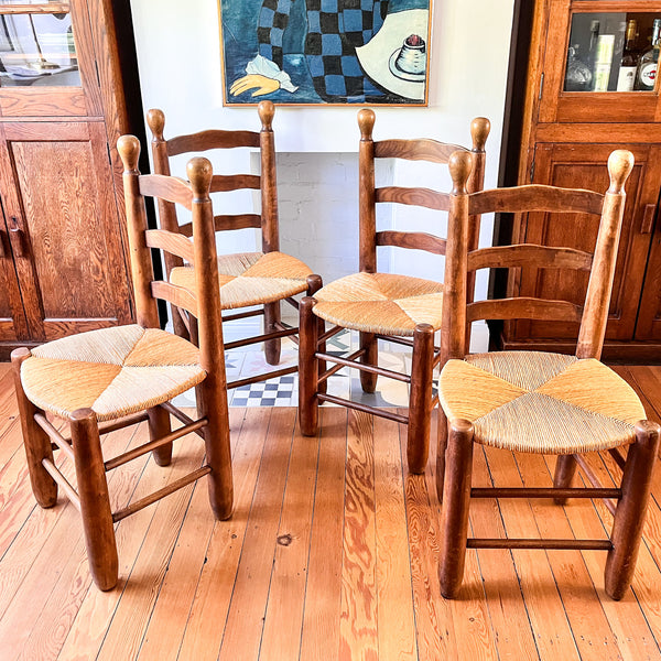 Set Of Four French Charles Dudouyt Style Dining Chairs With Rush