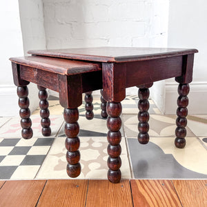 Nest Of Two Antique Miniature Bobbin Tables