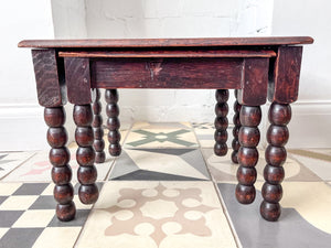 Nest Of Two Antique Miniature Bobbin Tables