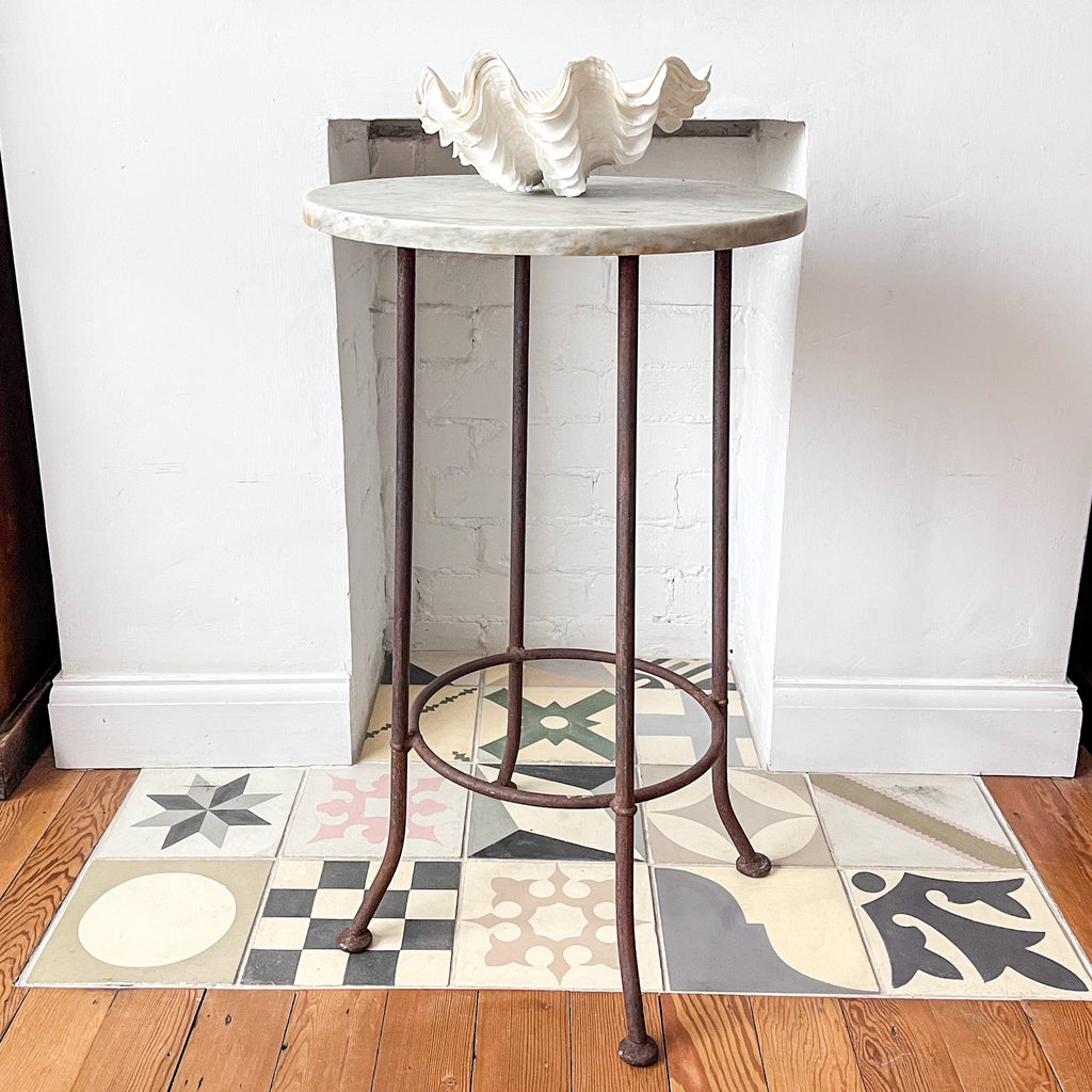 Antique Marble Table / Plant Stand With An Iron Base