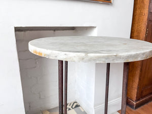 Antique Marble Table / Plant Stand With An Iron Base