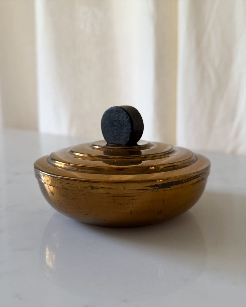 Art Deco Brass Trinket Box With Wooden Handle