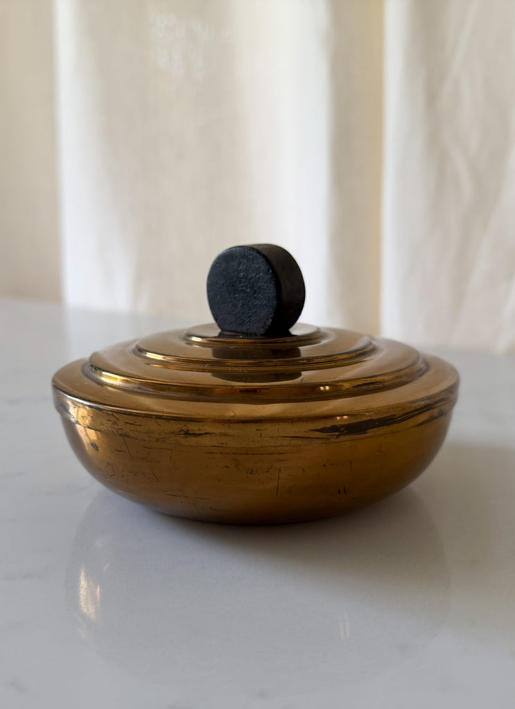 Art Deco Brass Trinket Box With Wooden Handle