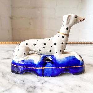 Pair of Antique Staffordshire Pottery Dalmatian Dog Ink Wells
