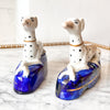 Pair of Antique Staffordshire Pottery Dalmatian Dog Ink Wells