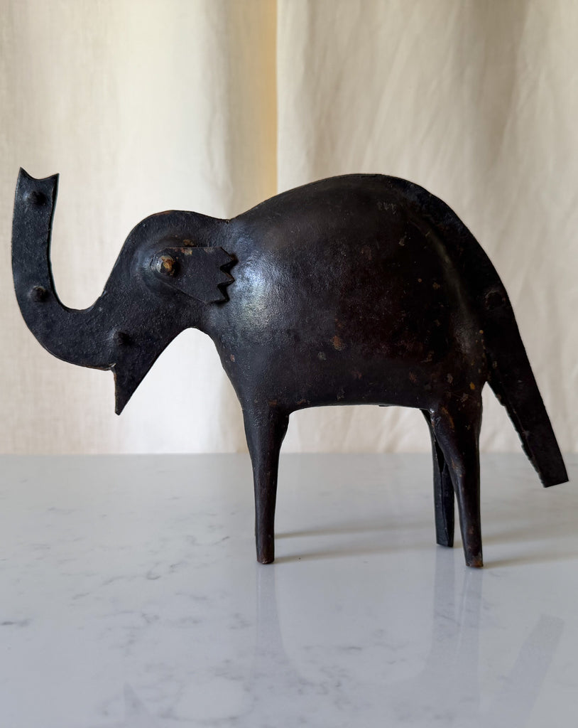 Vintage Primitive Iron Elephant Sculpture