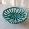 Vintage Light Blue Glazed Ceramic Woven Rope Bowl In The Style Of Vallauris