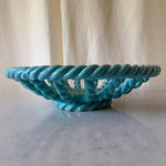 Load image into Gallery viewer, Vintage Light Blue Glazed Ceramic Woven Rope Bowl In The Style Of Vallauris
