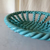 Vintage Light Blue Glazed Ceramic Woven Rope Bowl In The Style Of Vallauris