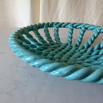 Load image into Gallery viewer, Vintage Light Blue Glazed Ceramic Woven Rope Bowl In The Style Of Vallauris
