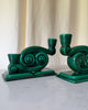 Pair Of Vintage Green Glazed Ceramic Candlesticks Attributed To Vallauris