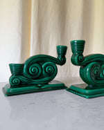 Load image into Gallery viewer, Pair Of Vintage Green Glazed Ceramic Candlesticks Attributed To Vallauris
